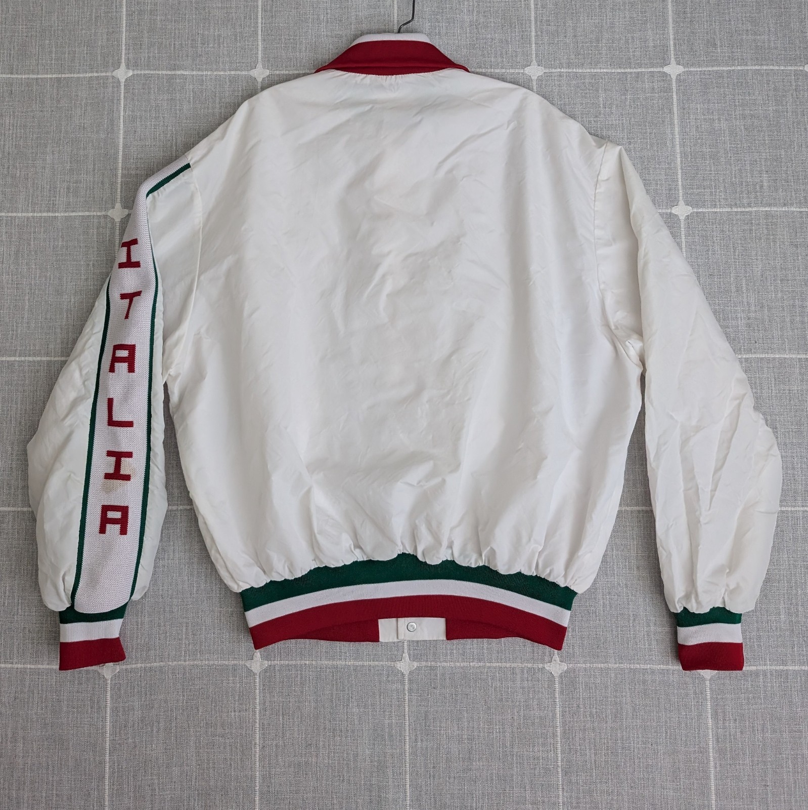 Vintage King Louie Italia Jacket Mens XL White Varsity USA Company Name Read**