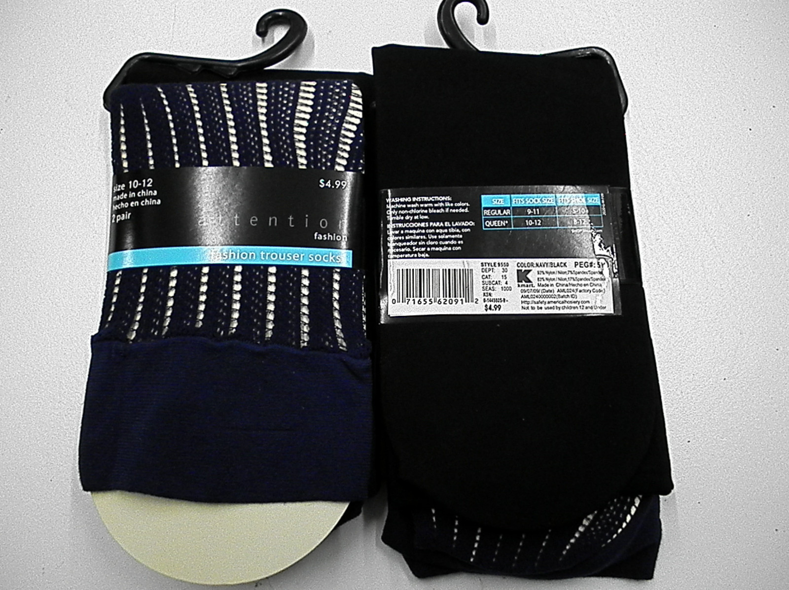 KNEE HIGH FASHION TROUSER SOCKS 10-12 QUEEN one pack of 2 different kinds