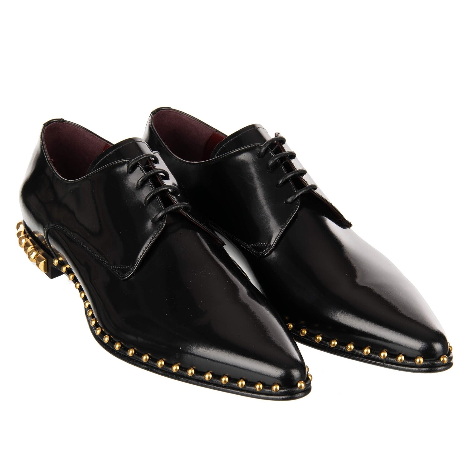 DOLCE & GABBANA Studded Patent Leather Derby Shoes MILLENNIALS Black 11046