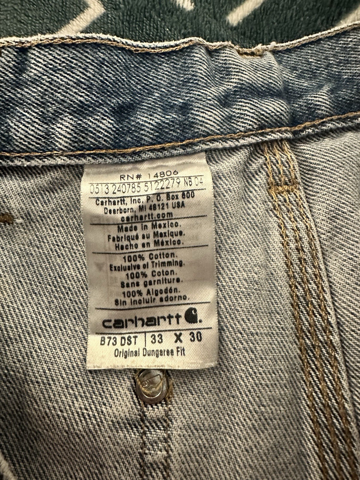 VTG Carhartt Double Front Knee Denim Carpenter Jean Dungaree Size 33×30