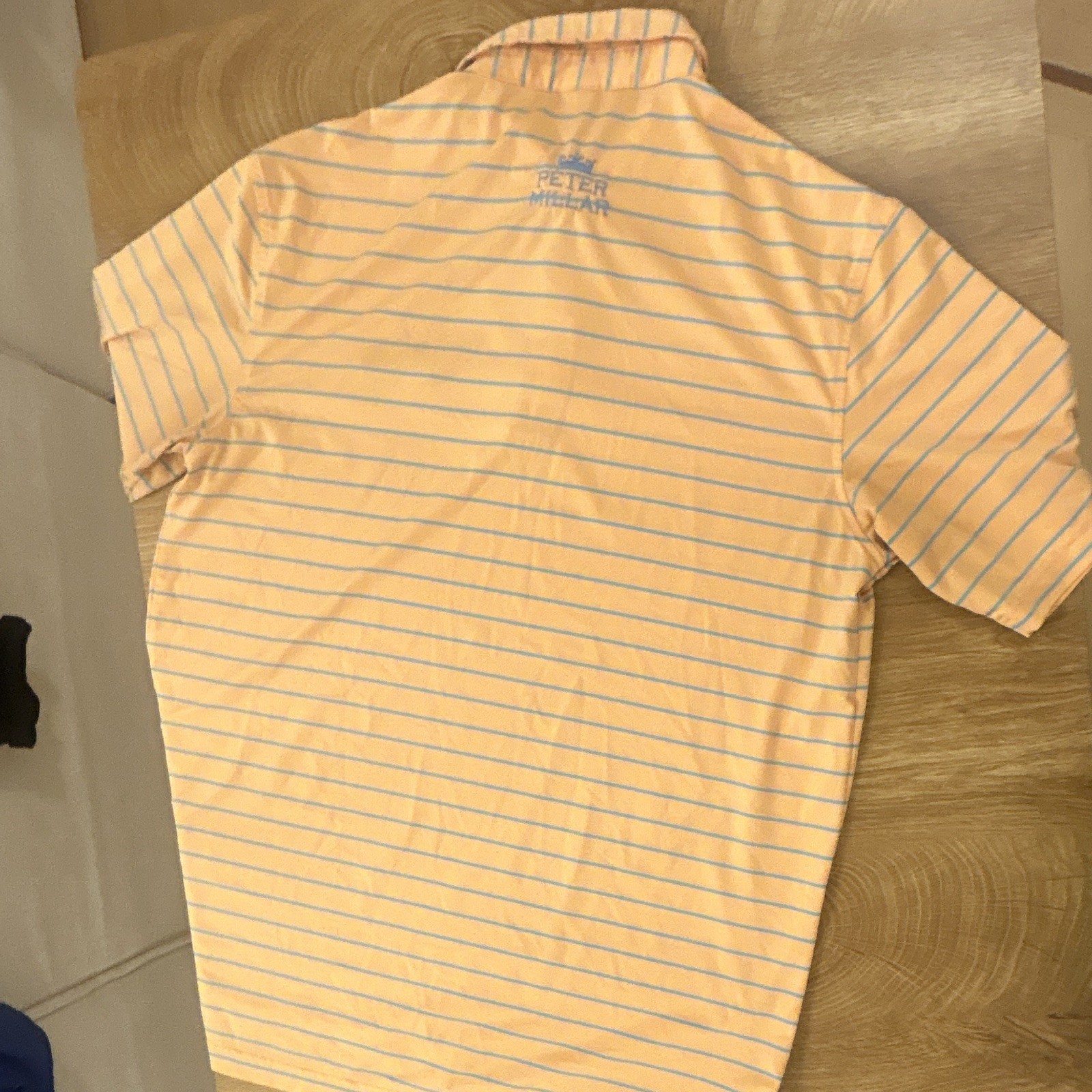 Peter Millar Summer Comfort Men’s Polo Shirt M Orange/Blue Striped Short Sleeve