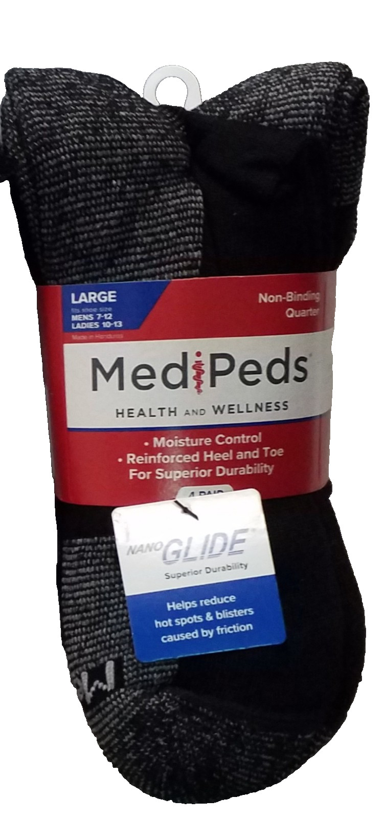 Genuine Medipeds Diabetic Ankle Socks Fits Men Shoe 7-12 Black 4 – Pack