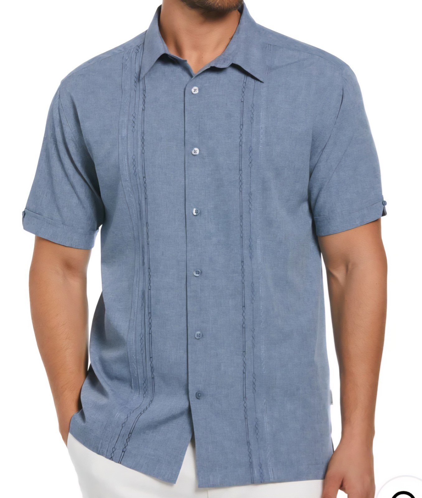 Cubavera Men’s Soft Touch Embroidered Button Down Shirt Dress Blues Size L NWT