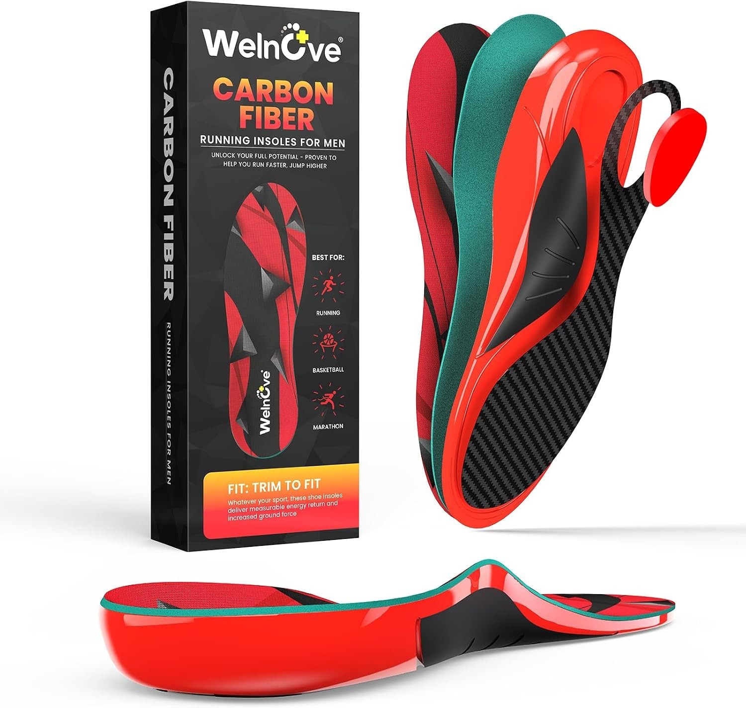 Carbon Fiber Performance Insoles – Relief for Plantar Fasciitis, Sizes 8-10.5