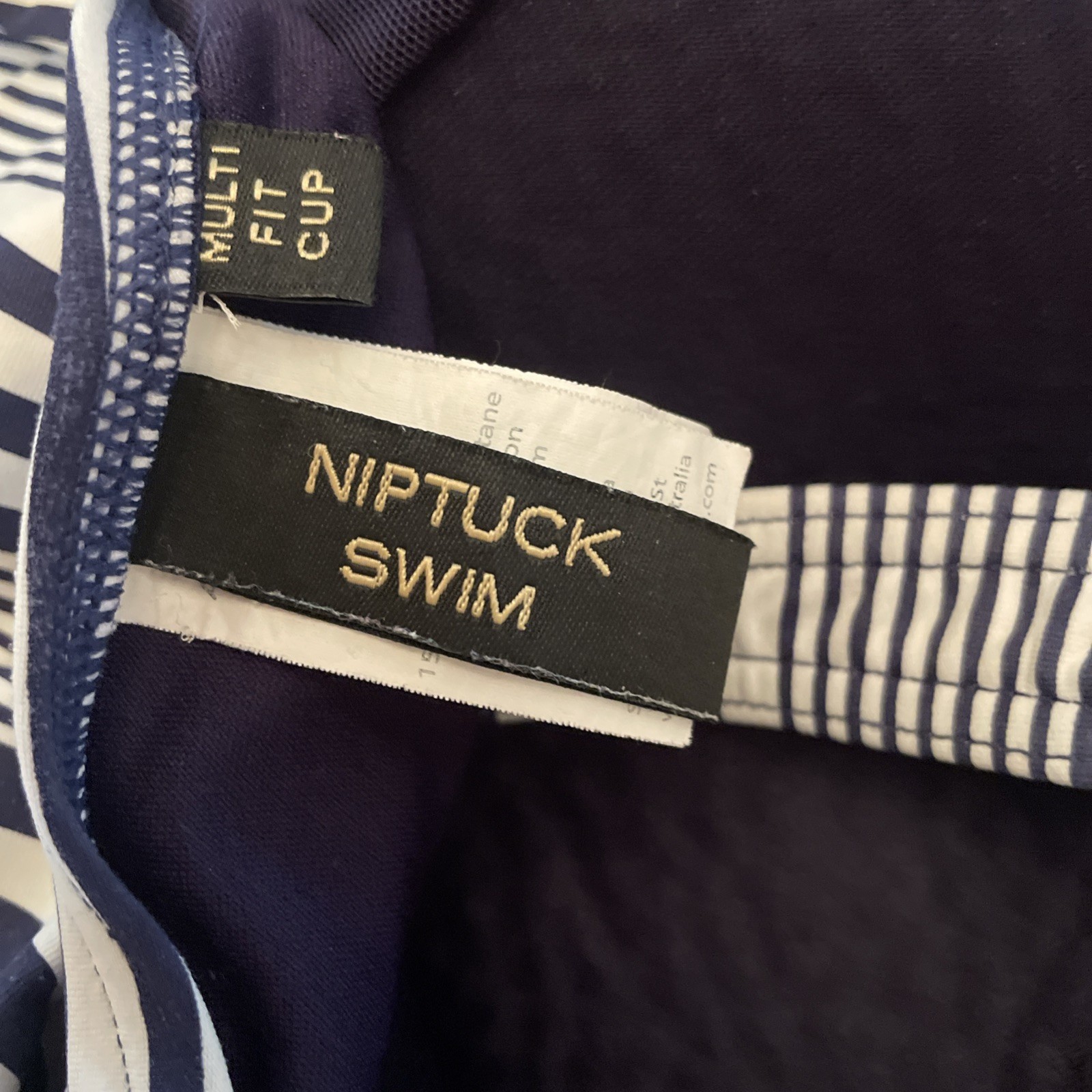 NipTuck Navy&White Striped Size 10 1-Piece Swimsuit, Padded Multi-Fit Cups, EUC