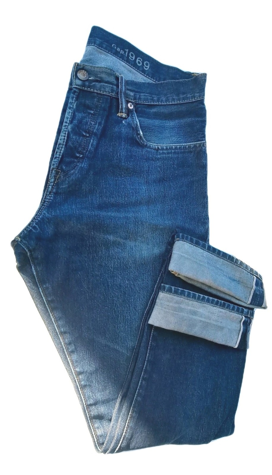 Men’s Gap 1969 Straight Fit Selvedge Cotton Denim Button Fly Blue Jeans