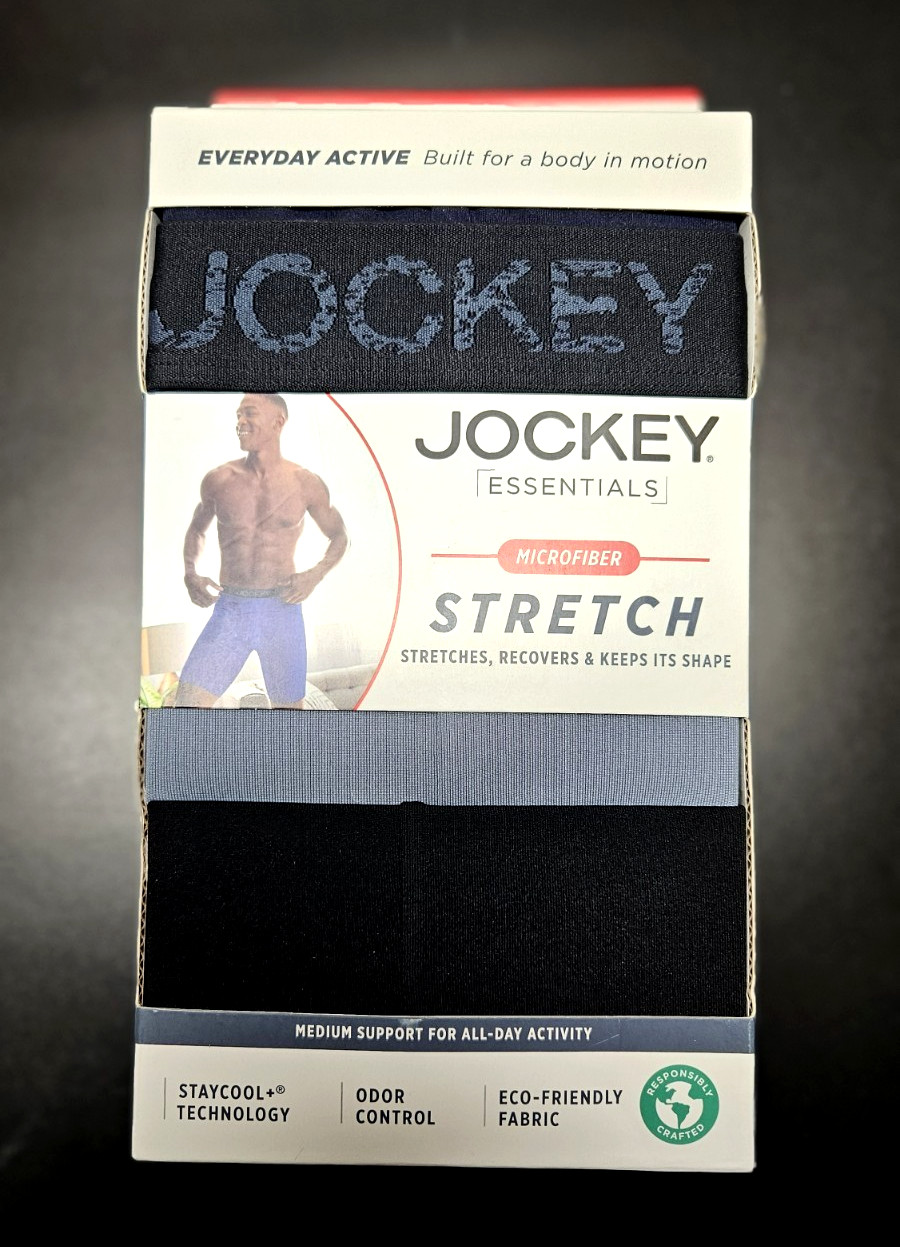 Jockey Essentials Men’s Long Boxer Briefs 3 Pack L Blue Black Grey Active Cool