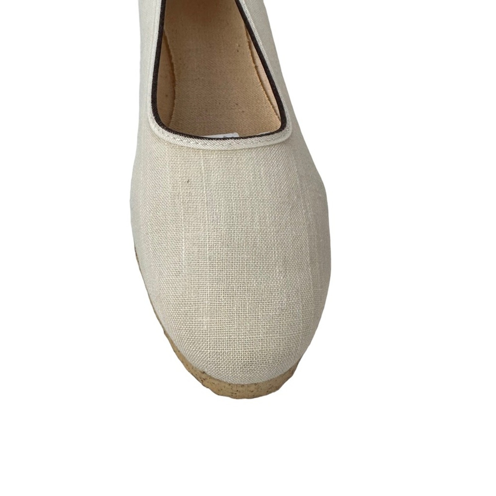 Canvas Ballet Flats Womens Size 10 Textured Rubber Outsole Cream Brown