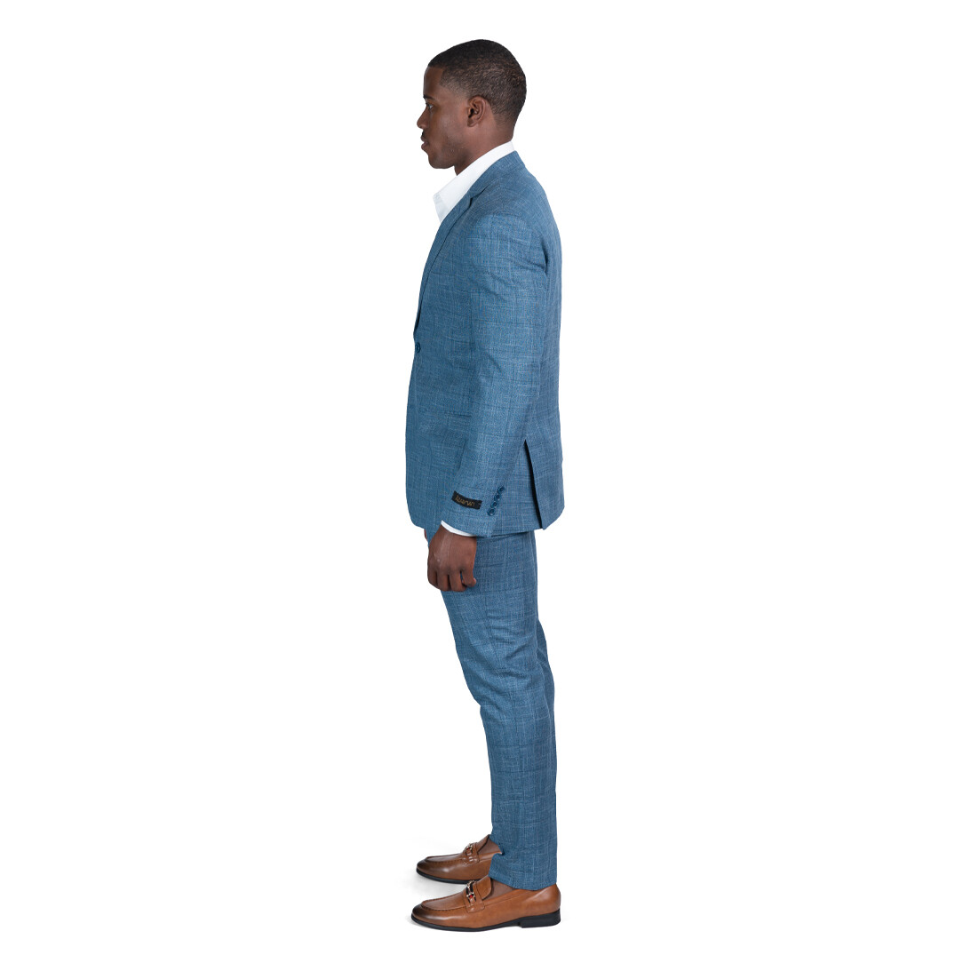 Slim Fit Windowpane Plaid Tweed Men Suits Ocean Blue 2 Button Notch Lapel AZAR
