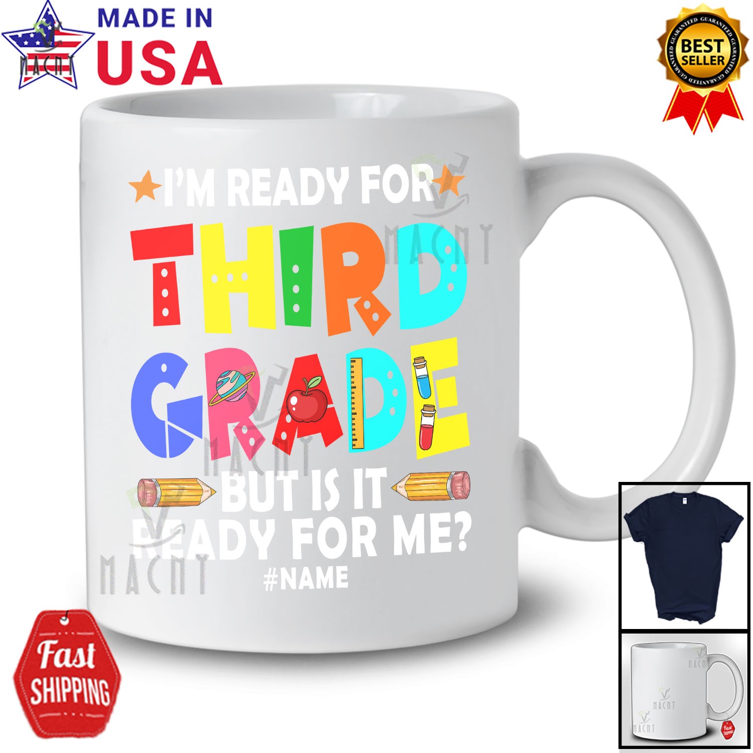 Custom Name Ready For Third Grade; Humorous First Day Of School Pencils T-Shirt