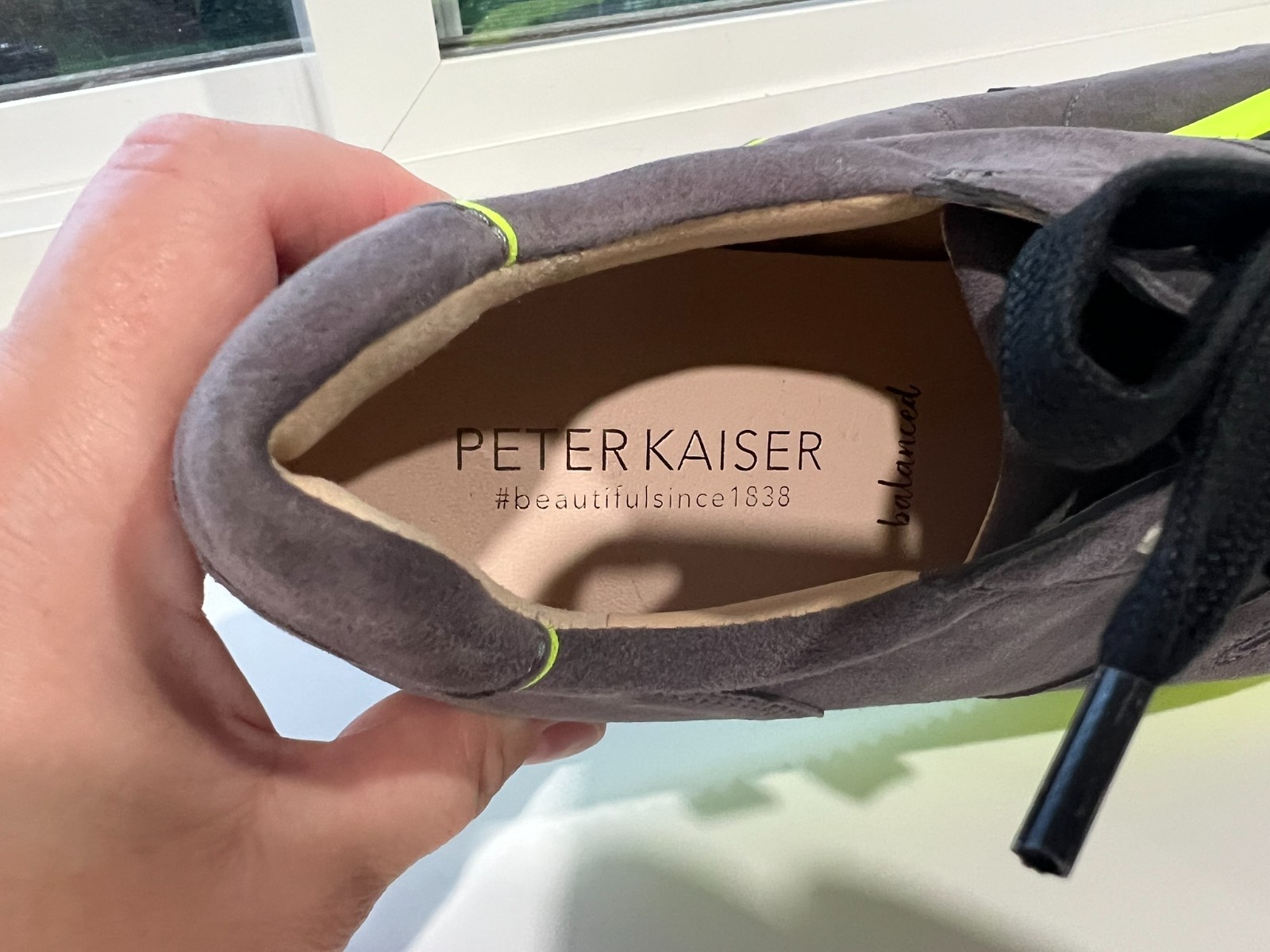 Peter Kaiser Gray Suede Sneakers with Bold Neon Yellow Sole 37 US6-6.5