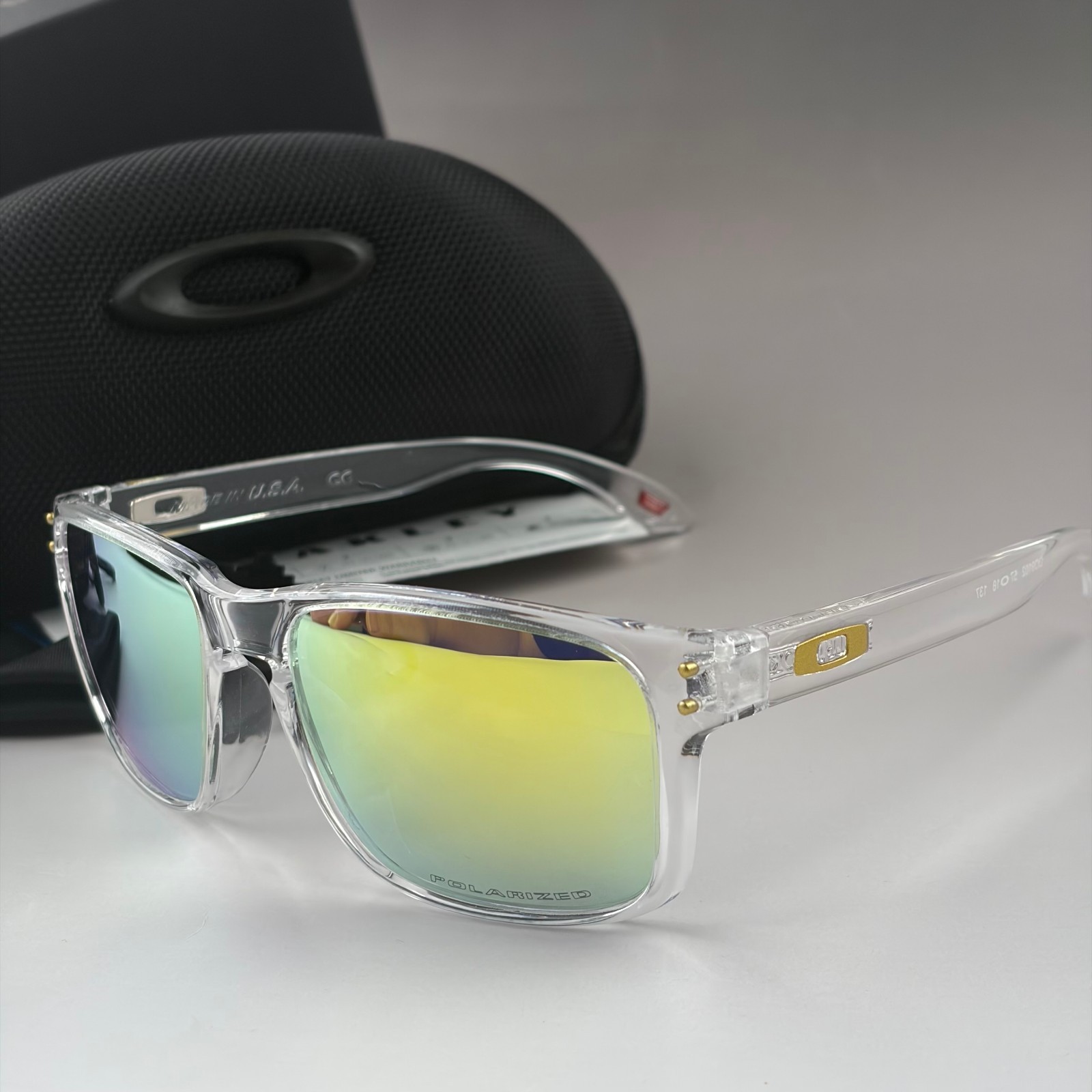 Oakley Holbrook Sunglasses Polished/Clear Frame Gold Lens Polarized Square New