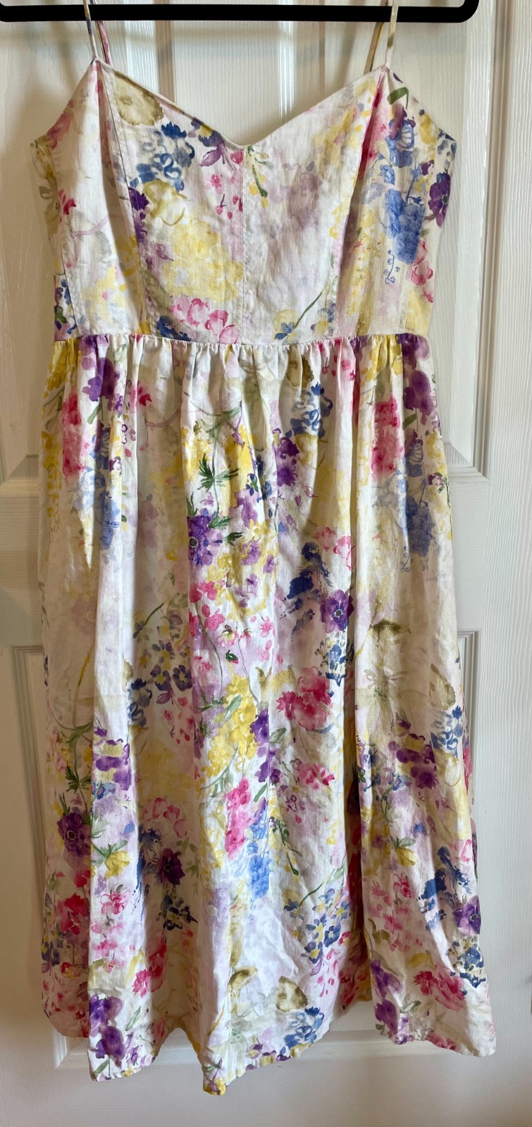 H&M-VTG Cottagecore 52%LINEN 48%COTTON, Fully Lined Floral Sundress-Sz.Medium