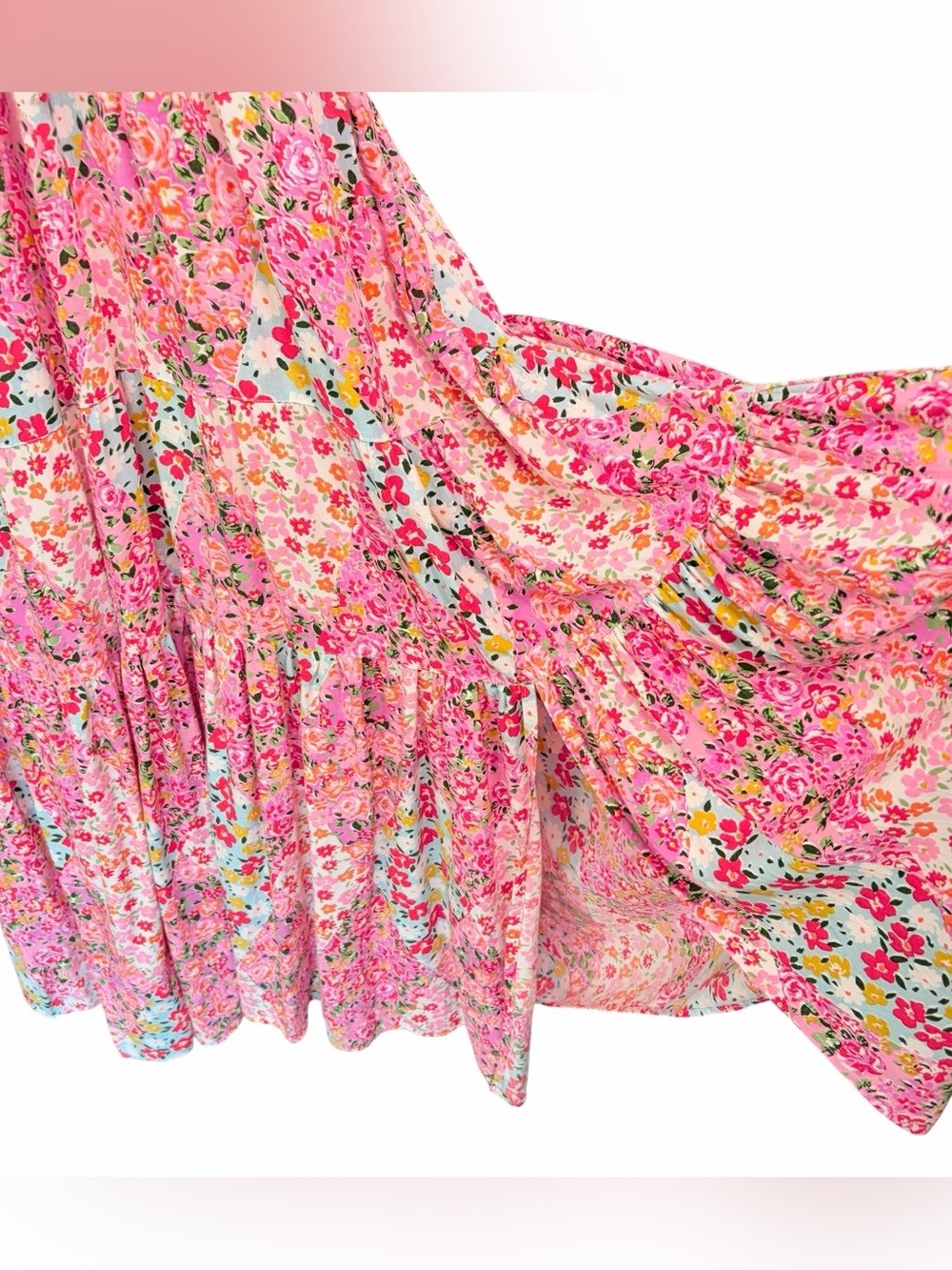 ANGIE Floral Cottagecore Tiered Maxi Dress Twisted Back Feature, 1X