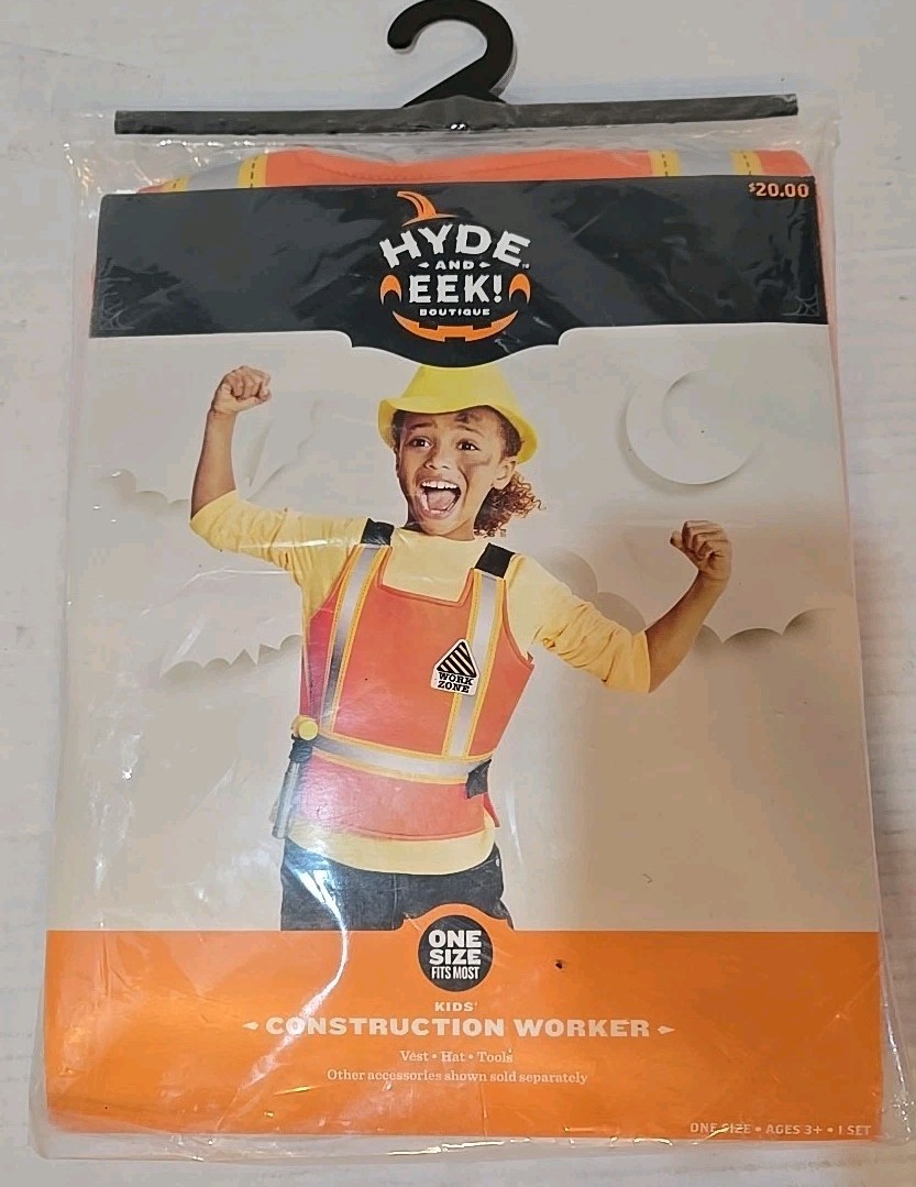 Dress Up Construction Worker Halloween Costume Play Set for Kids Vest Hat & Tool