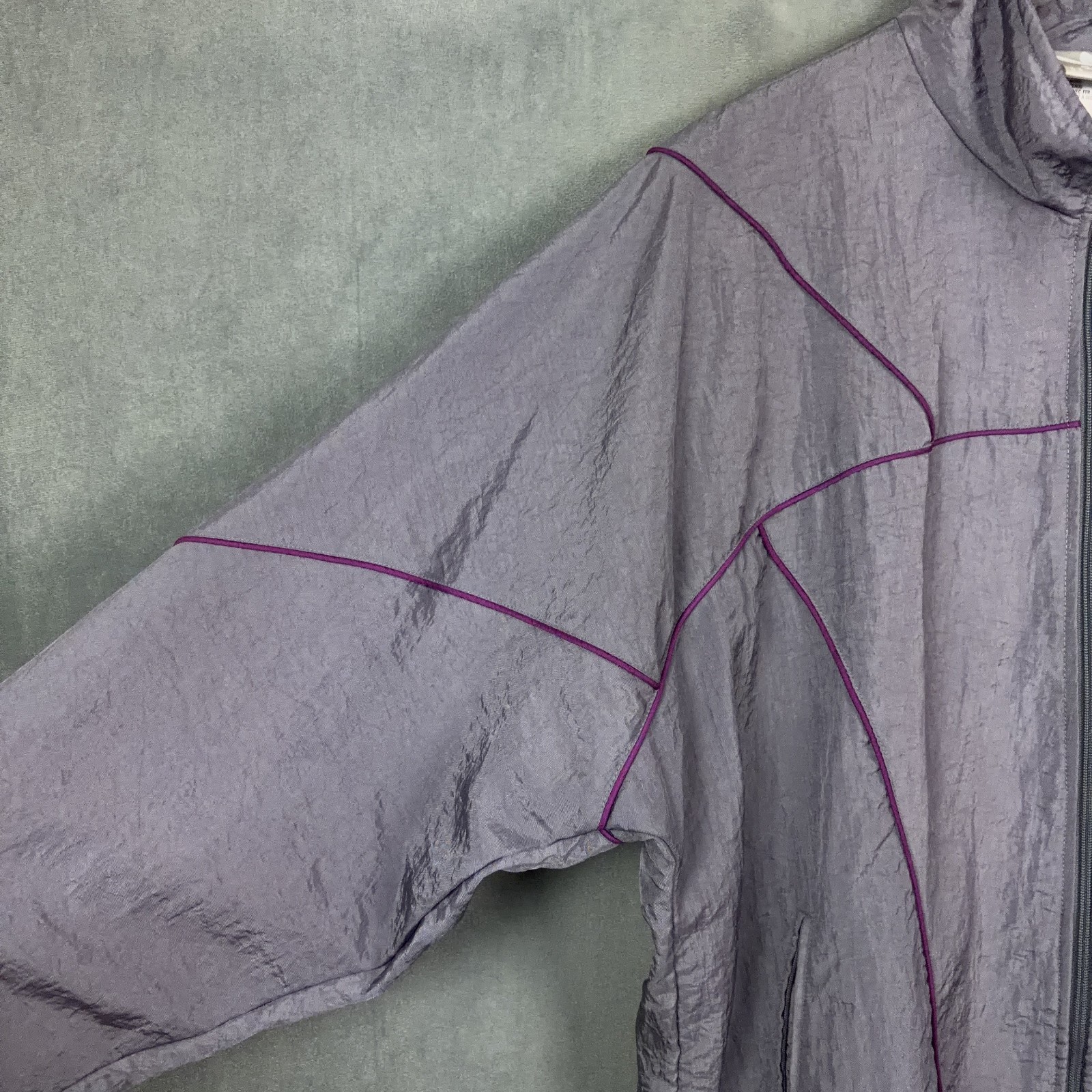 Vintage Adidas Track Jacket Mens Size Large Grey Purple Fleece Lined Retro Sport