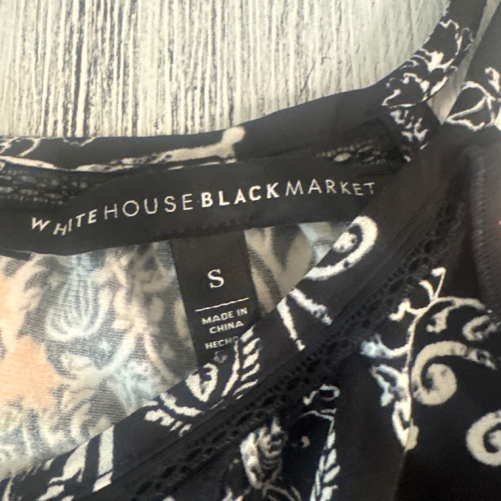 White House Black Market Floral Paisley Cold Shoulder Ruffle Blouse Black Small