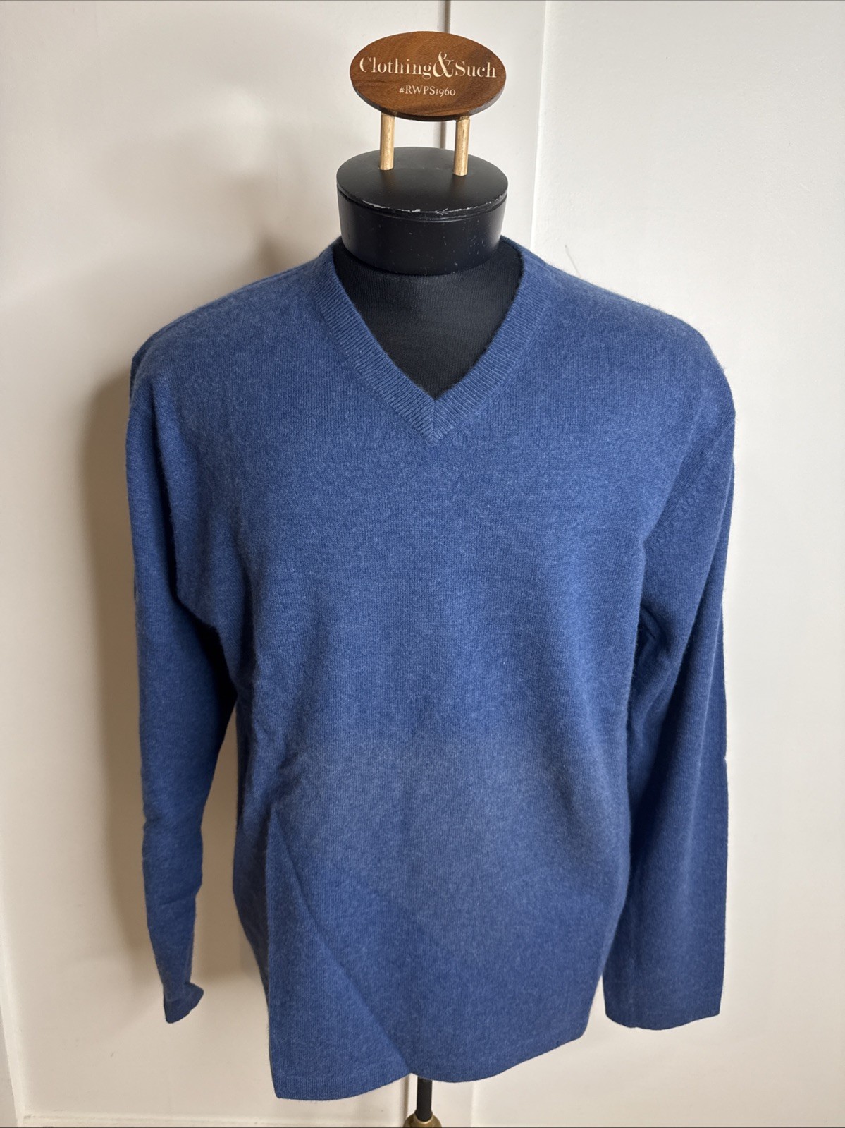 Dawson Forte F Womens Blue 2 Ply Cashmere XL V-Neck Long Sleeve Pullover Sweater