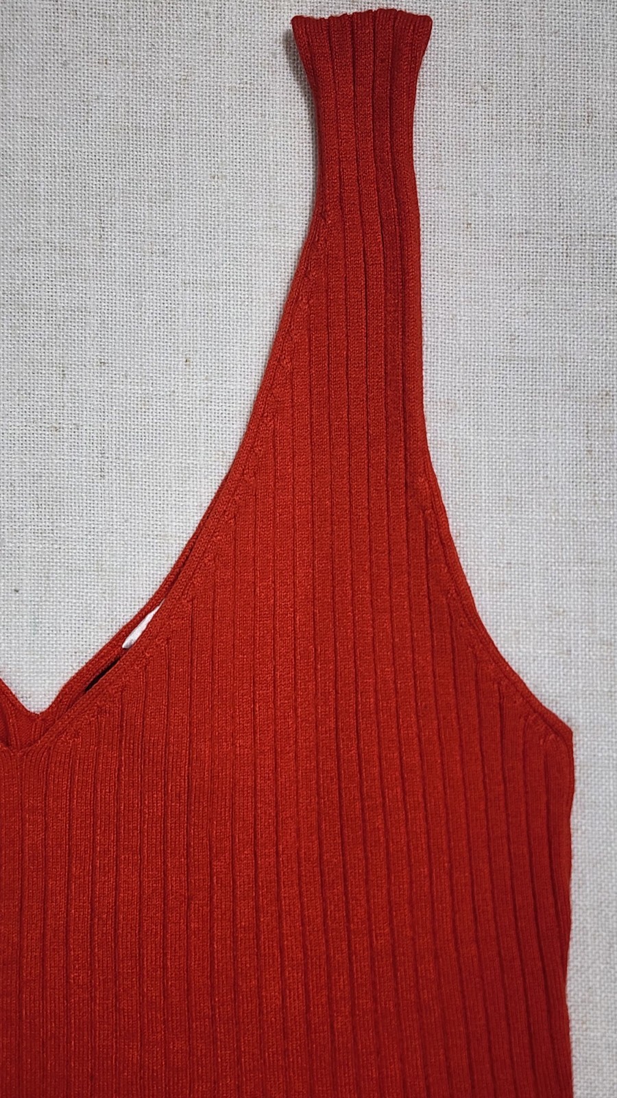H&M Divided S Orange Coral Ribbed Knit Tank Top Deep V Neck Sleeveless Stretch