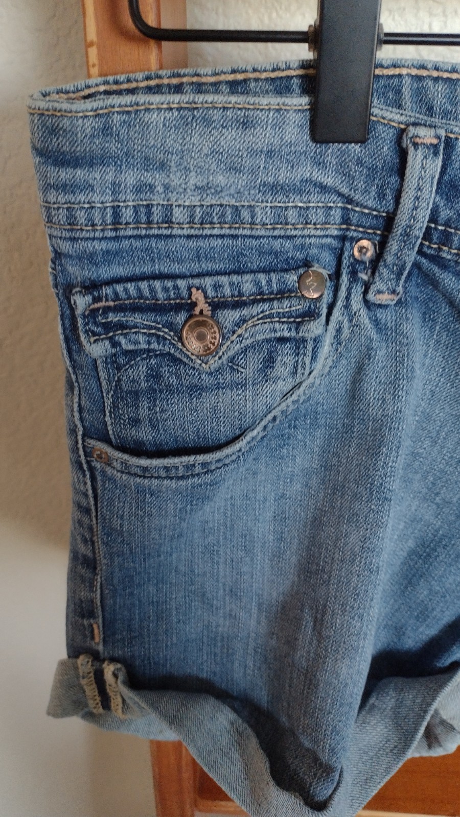 H &M SHORTS Women’s Blue Denim Shorts Mid Rise Cuffed 5-Pocket Button Size 10