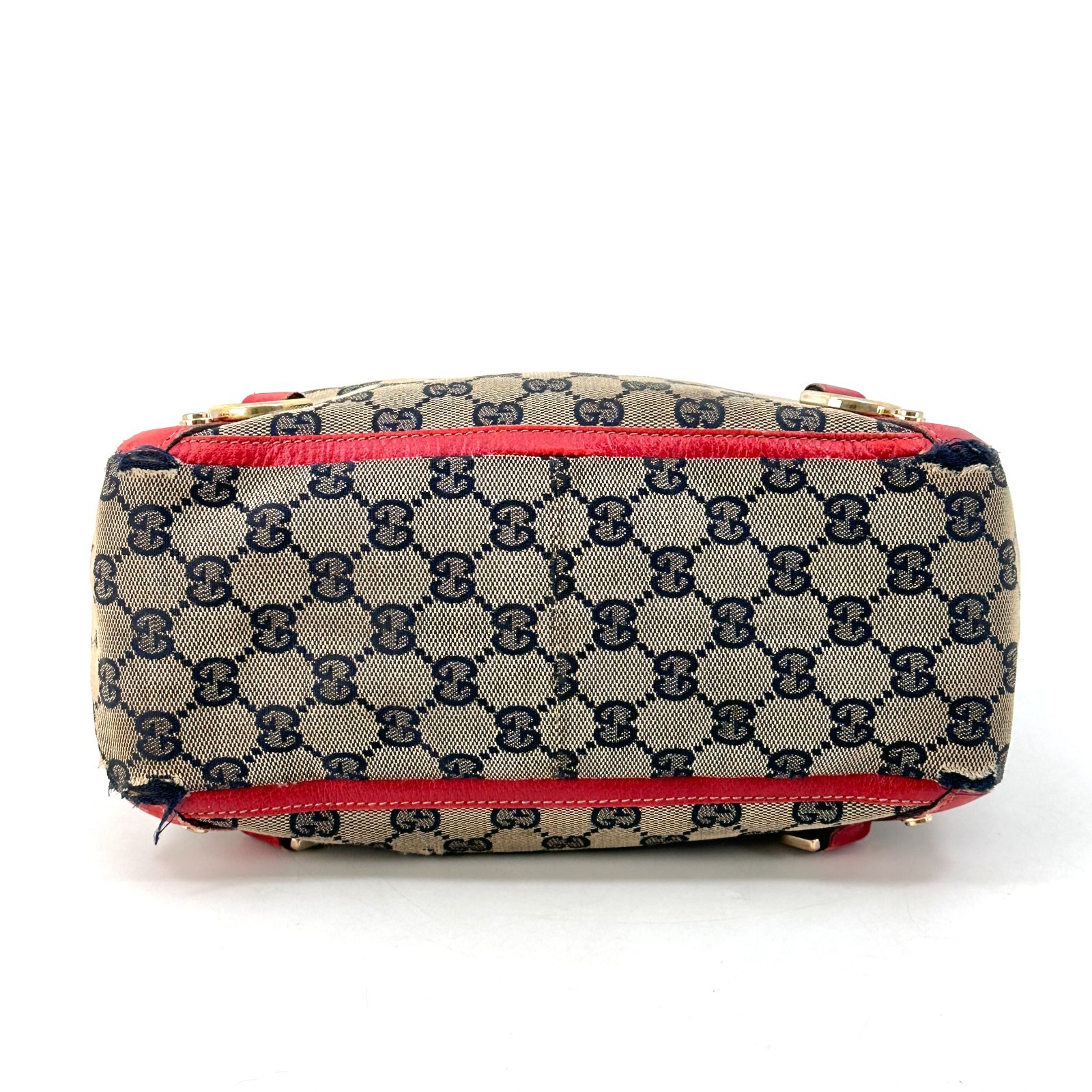 Gucci Abbey GG Canvas Leather Red 130739 Handbag Tote Bag Authentic