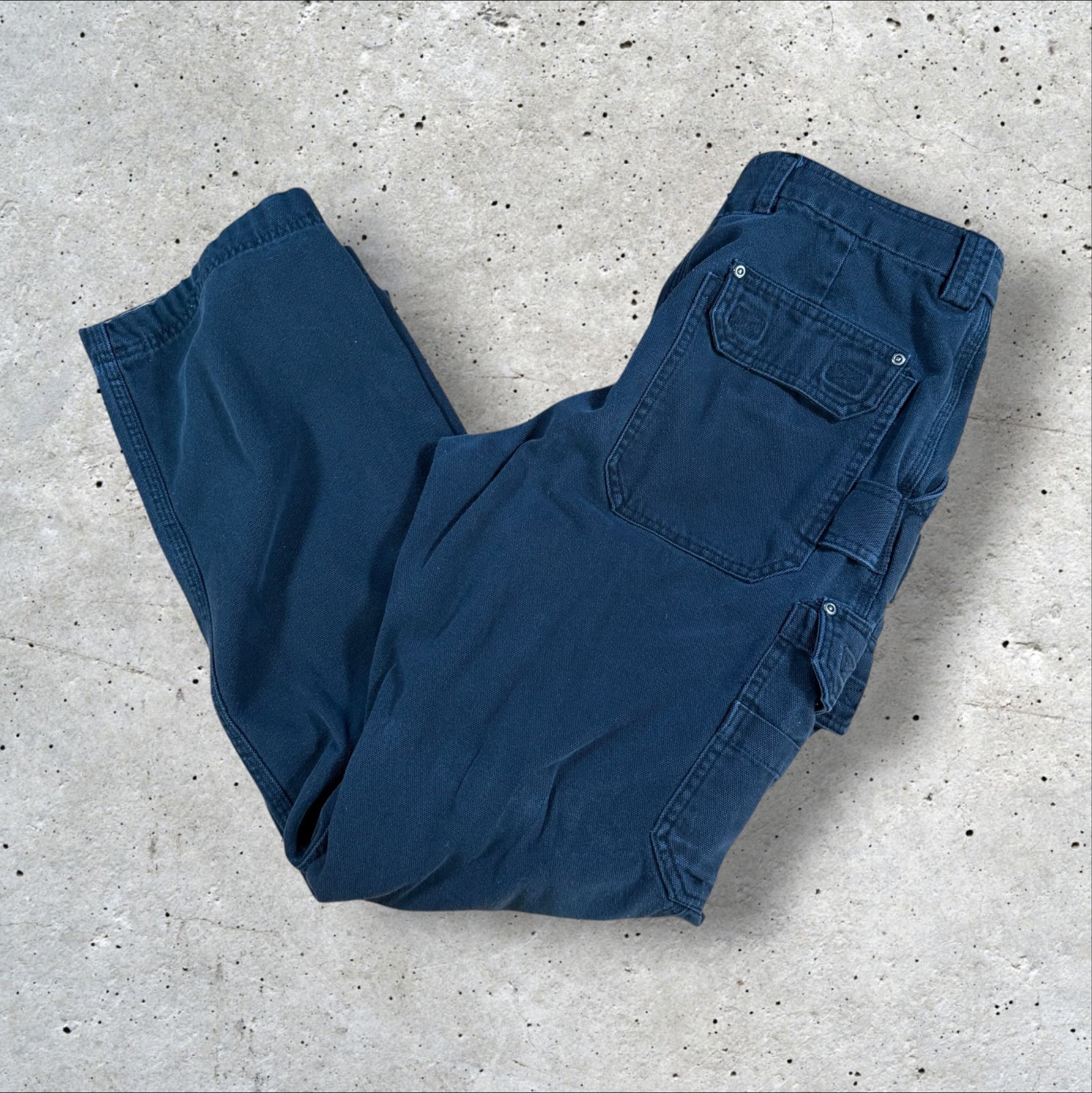 Duluth Trading Co Pants Mens 35×34 Blue Canvas Carpenter Cargo Workwear Work