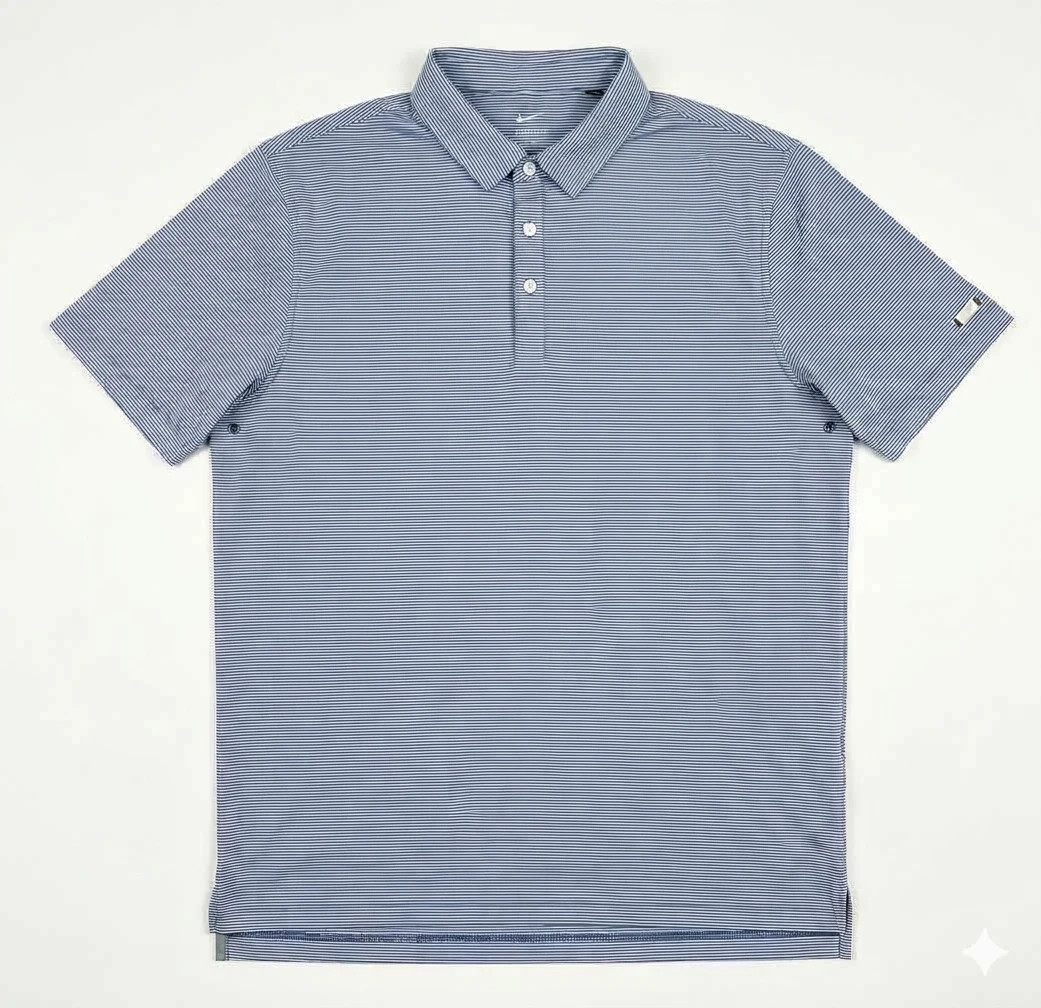 Nike Men’s L Blue/White Striped Short Sleeve Collared Polo Shirt CV3496-451