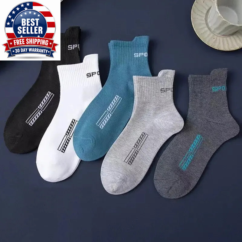 5 Pairs Men’S Mid Sleeve Breathable Sports Trend Ear Lifting Basketball Men’S So
