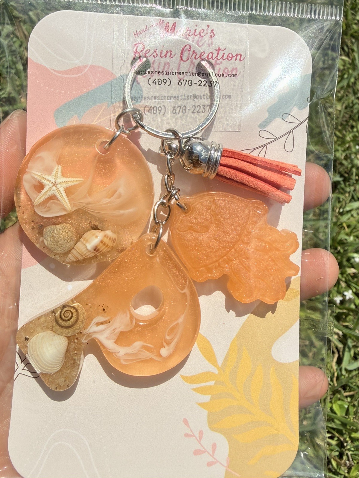 Custom made keychain Beach Theme Sunset Orange Resin Keychain.