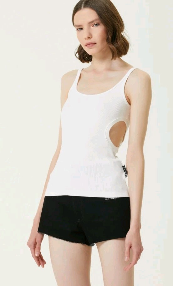 Woman’s Off-White Meteor Ribbed Tank Top Shirt Size 36IT (0US) XXS-XS White