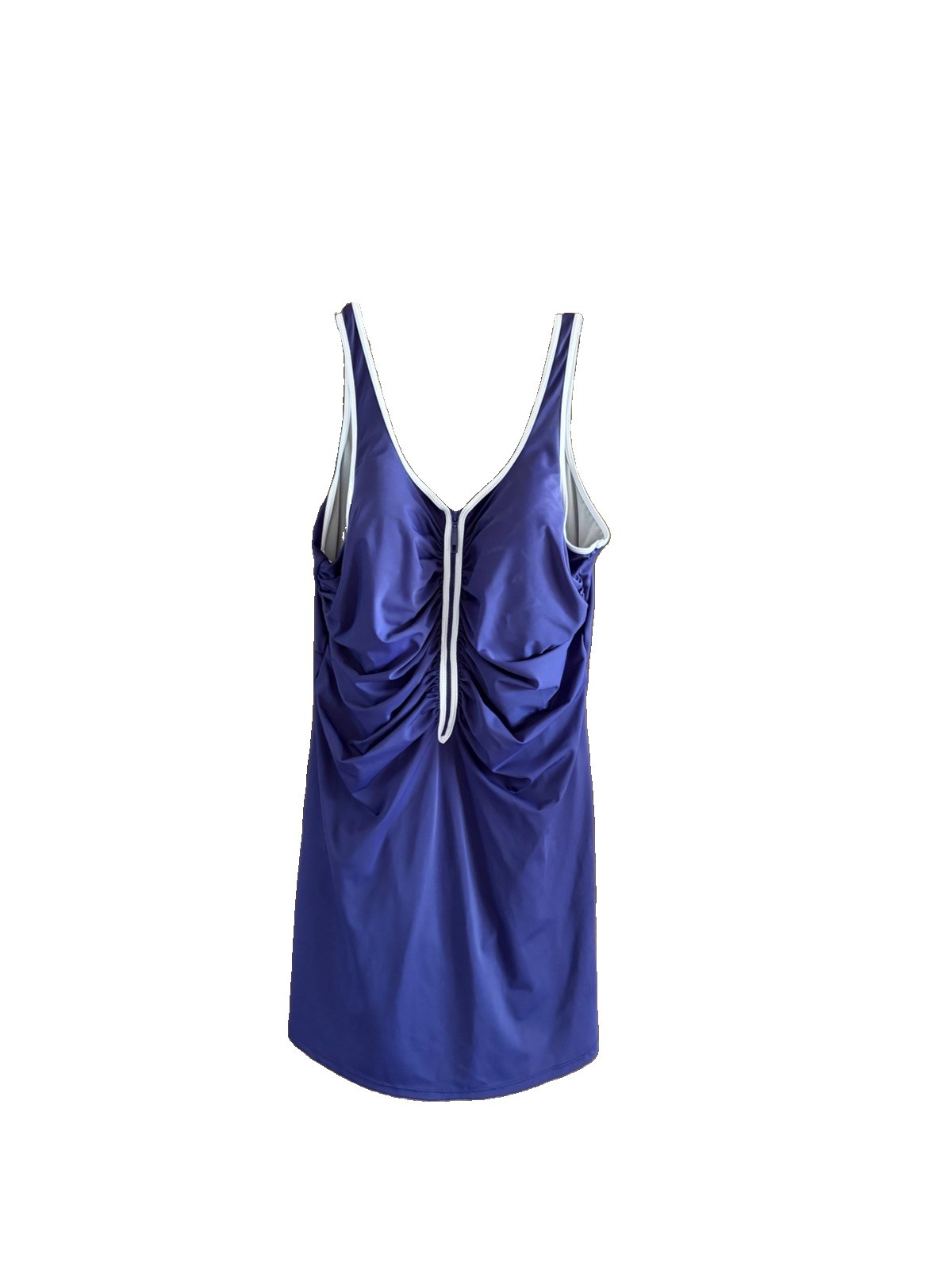 Delimira 18plus Swimdress Navy&White 1/4zip Built In bra Slimming