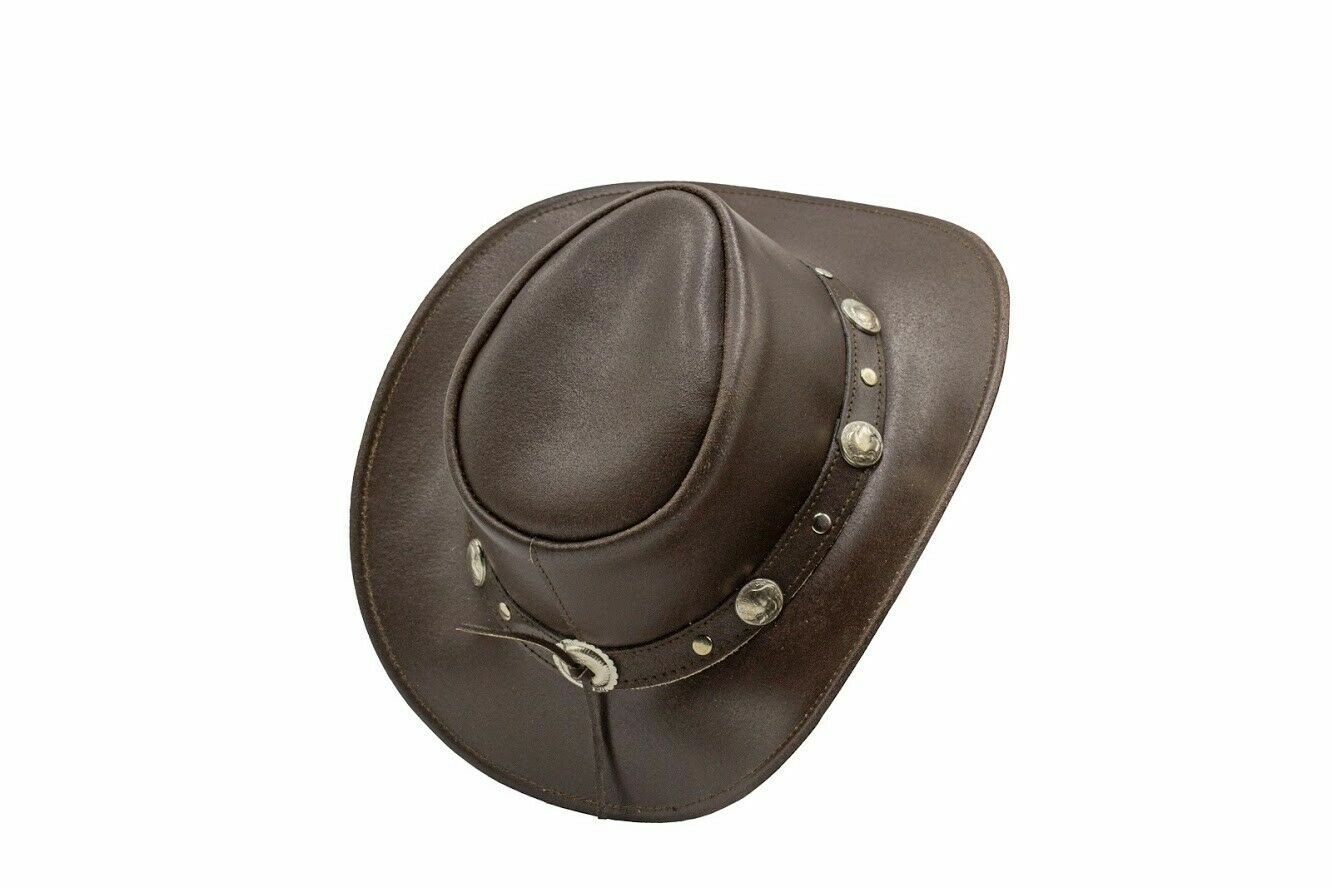 Men’s Brown Genuine Leather Cowboy Western Hat