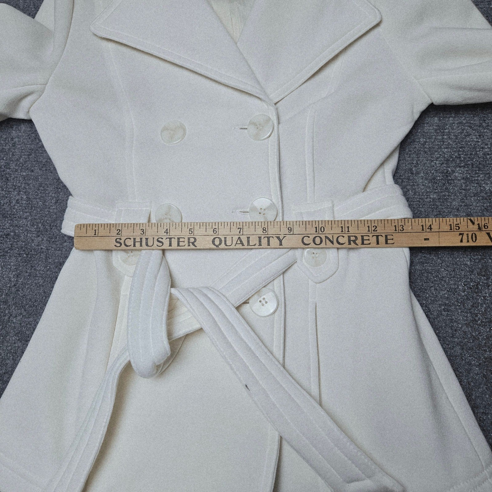J2 Jou Jou Double Breasted Peacoat Small Beige Cream Belted Pockets Coat Jacket