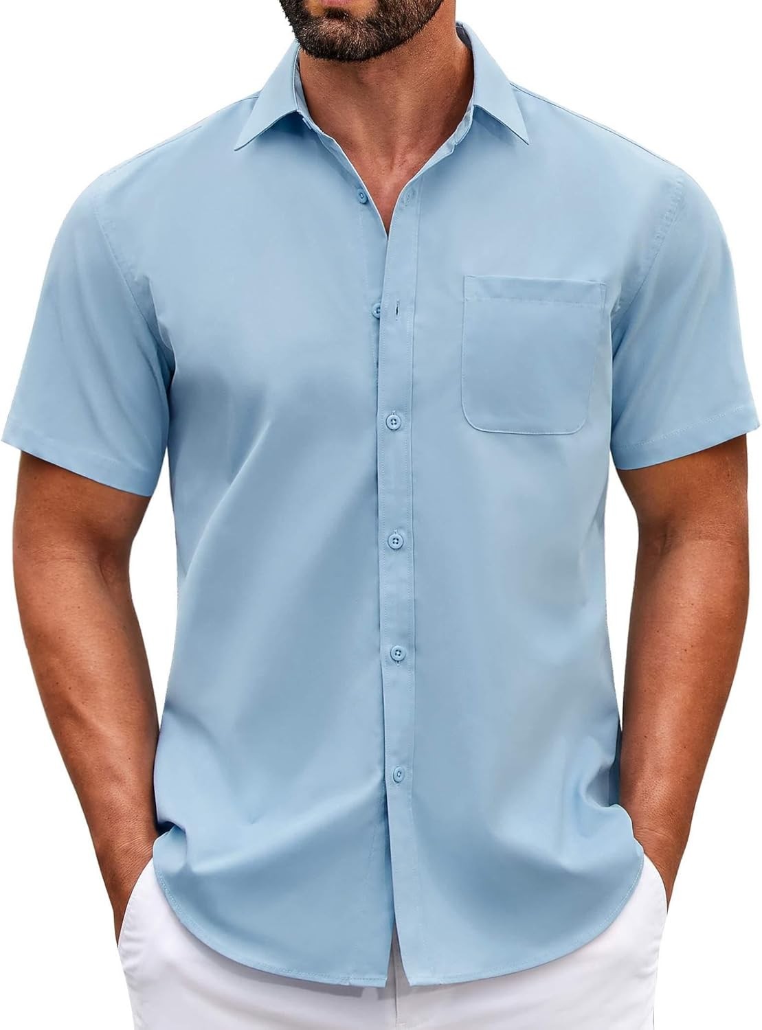 Mens Short Sleeve Casual Button Down Shirts Summer Untucked Dress Shirts