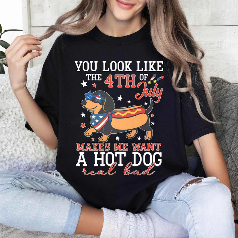 4th of July Hot Dog Comfort Tee Patriotic Summer Holiday