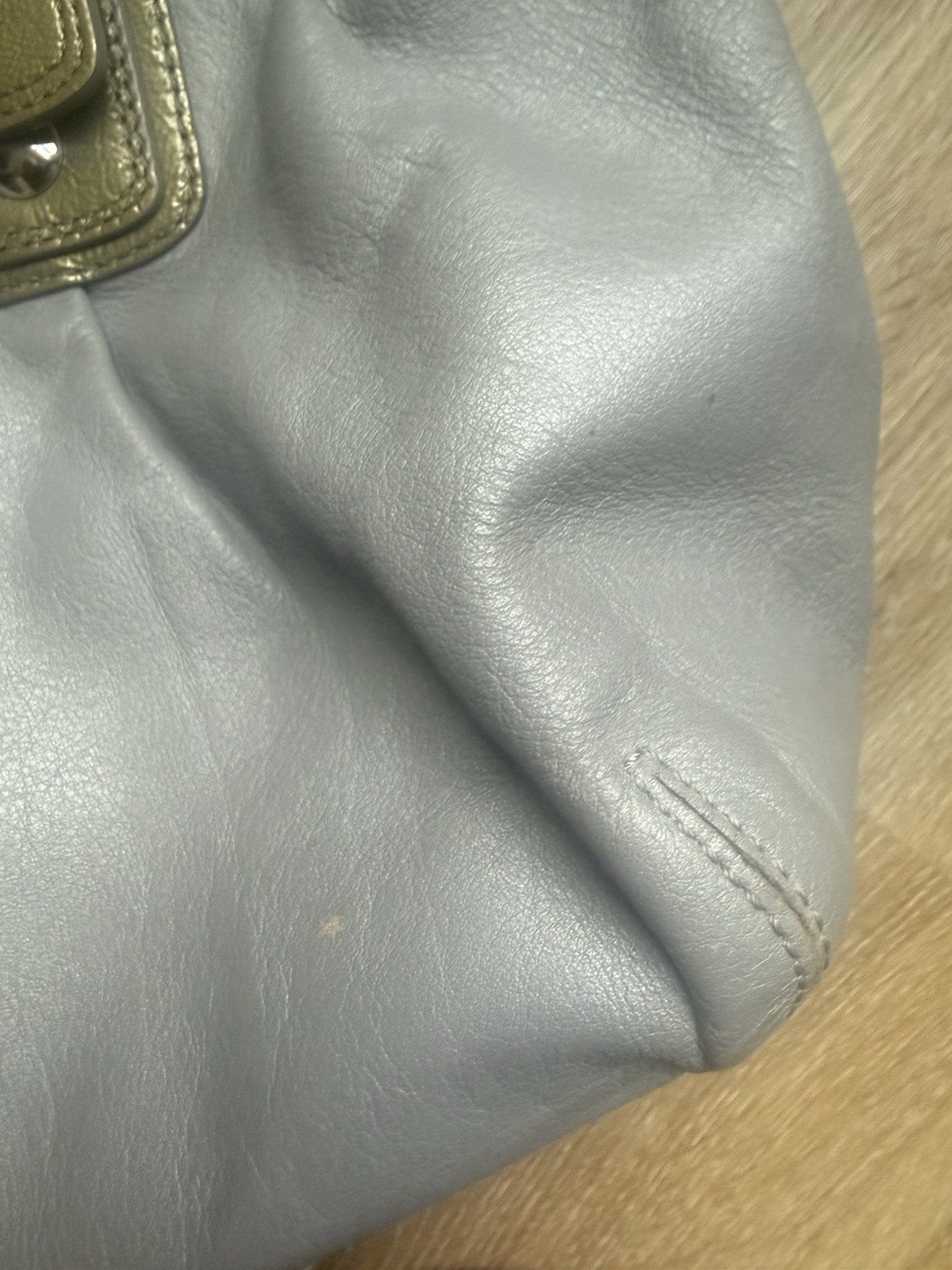 Vintage Coach SoHo Gray/Green Metallic Trim Satchel Top Handle Zip Buckle Studs