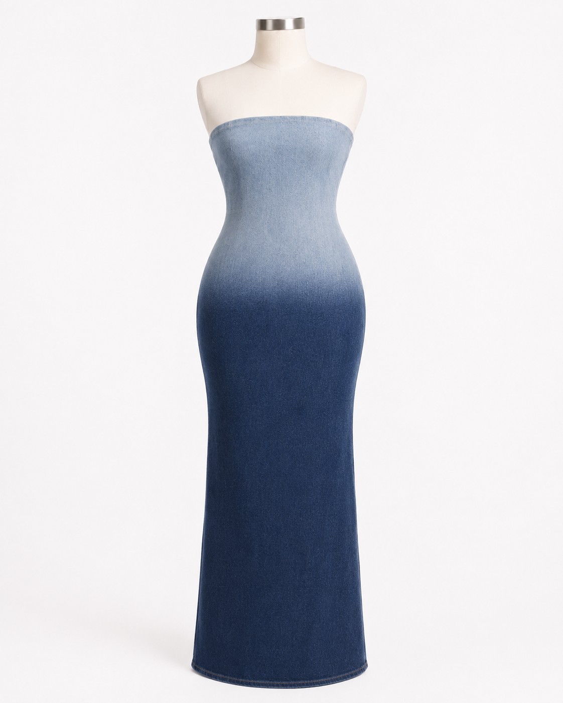Forever21 Ombre Denim DIP DYE Midi Tube Bodycon Stretch Dress Fitted Large L