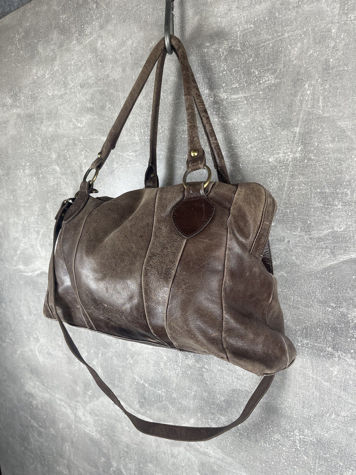Vintge avant garde artisan italian faded leather brown tote bag