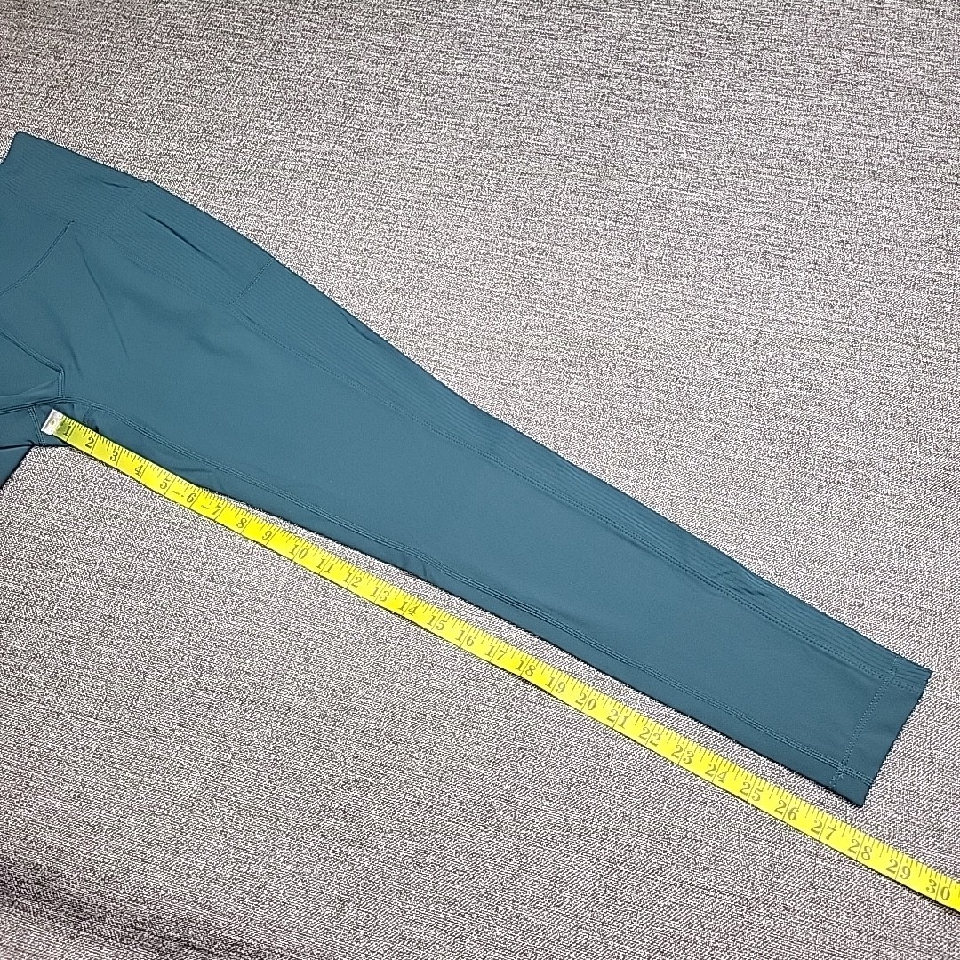 Womens Ribbed Panel Leggings Active Yoga Gym Pants w Pockets Green Size Medium