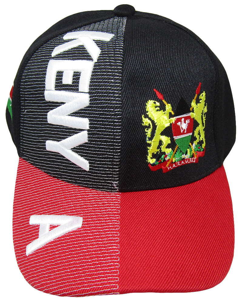 Kenya Country Black Red White Letter Crest Patch On Side Embroidered Hat Cap