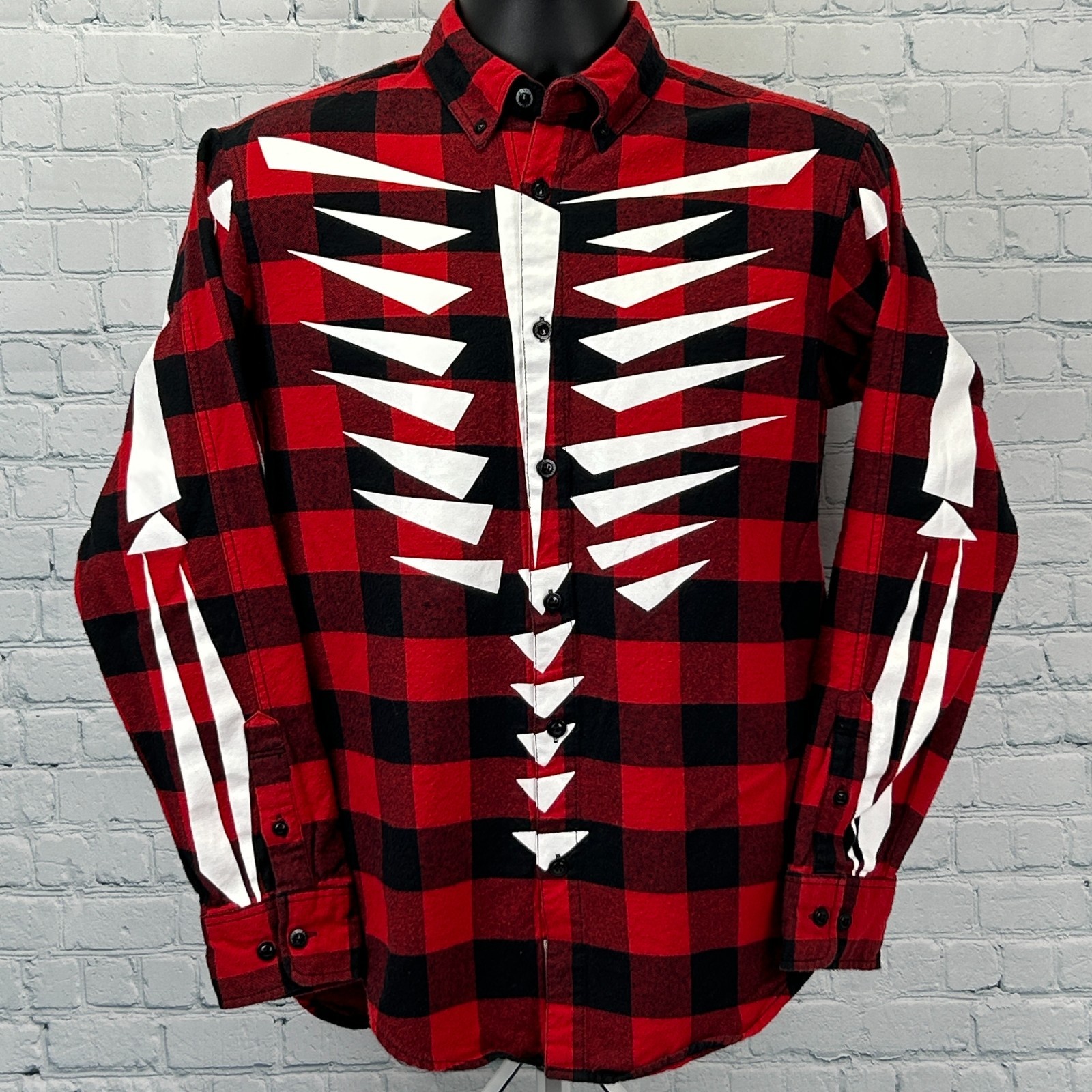 Staple Pigeon x Naturel Flannel Button Front Shirt Skeleton Plaid Red M Medium