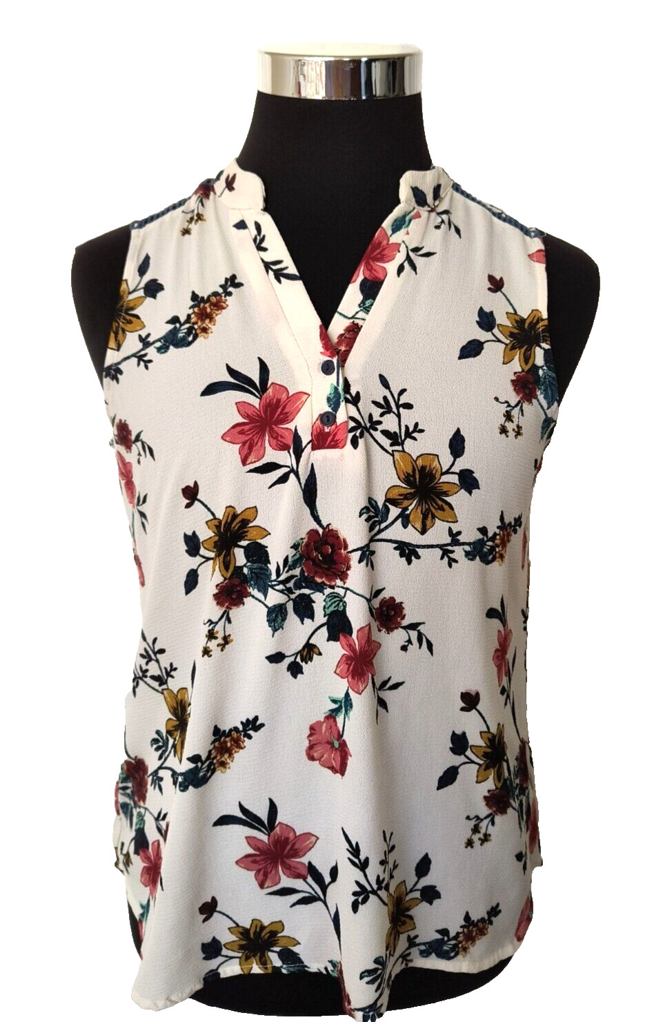 Cure Sleeveless Blouse Women’s Size Medium Pullover Multicolor Floral on Ivory