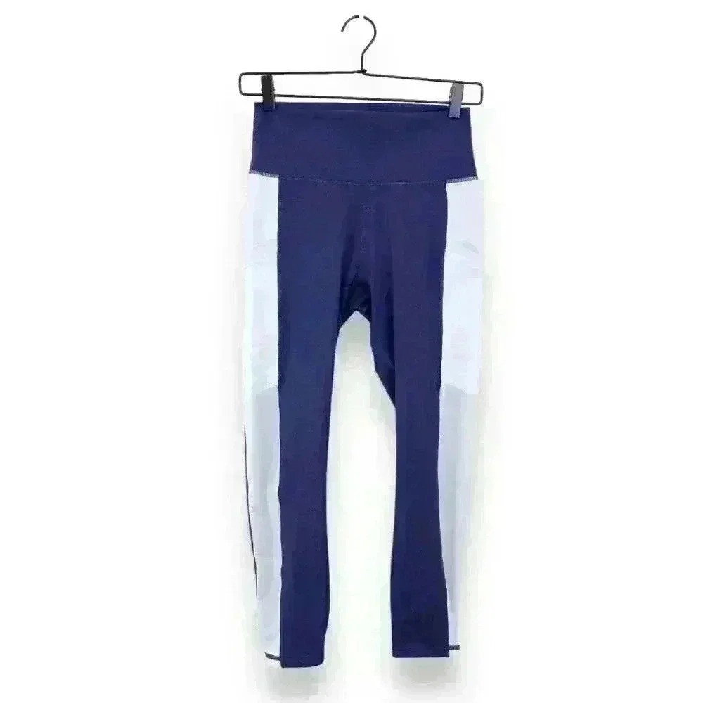 Fabletics Dark Blue & White Cropped High Waisted Yoga Pants Leggings Size Small