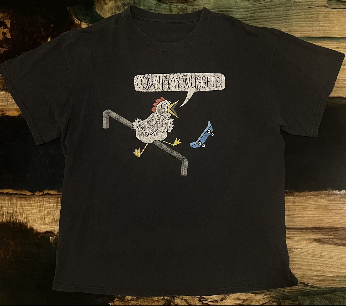 Y2K Skateboarding Chicken Graphic T Shirt Humor Funny Ow My Nuggets