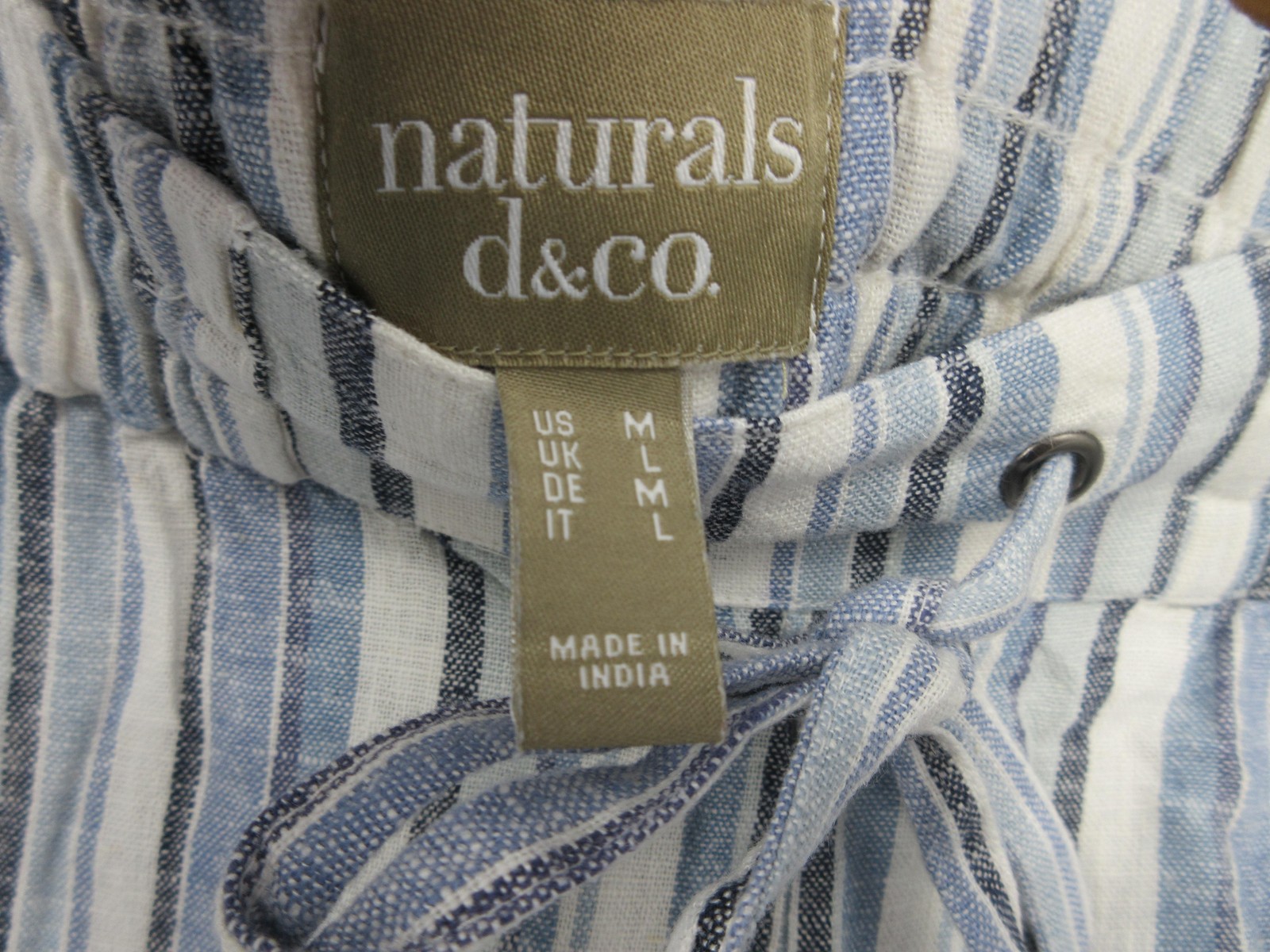 Naturals D&Co Pants Womens M Blue Stripe Linen Blend Paperbag Wide Leg Casual