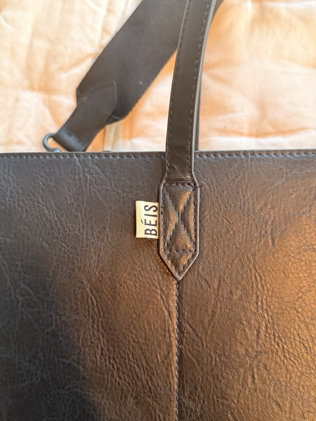 BEIS Large Black Work Tote Bag Zip Closure Detachable Shoulder Strap