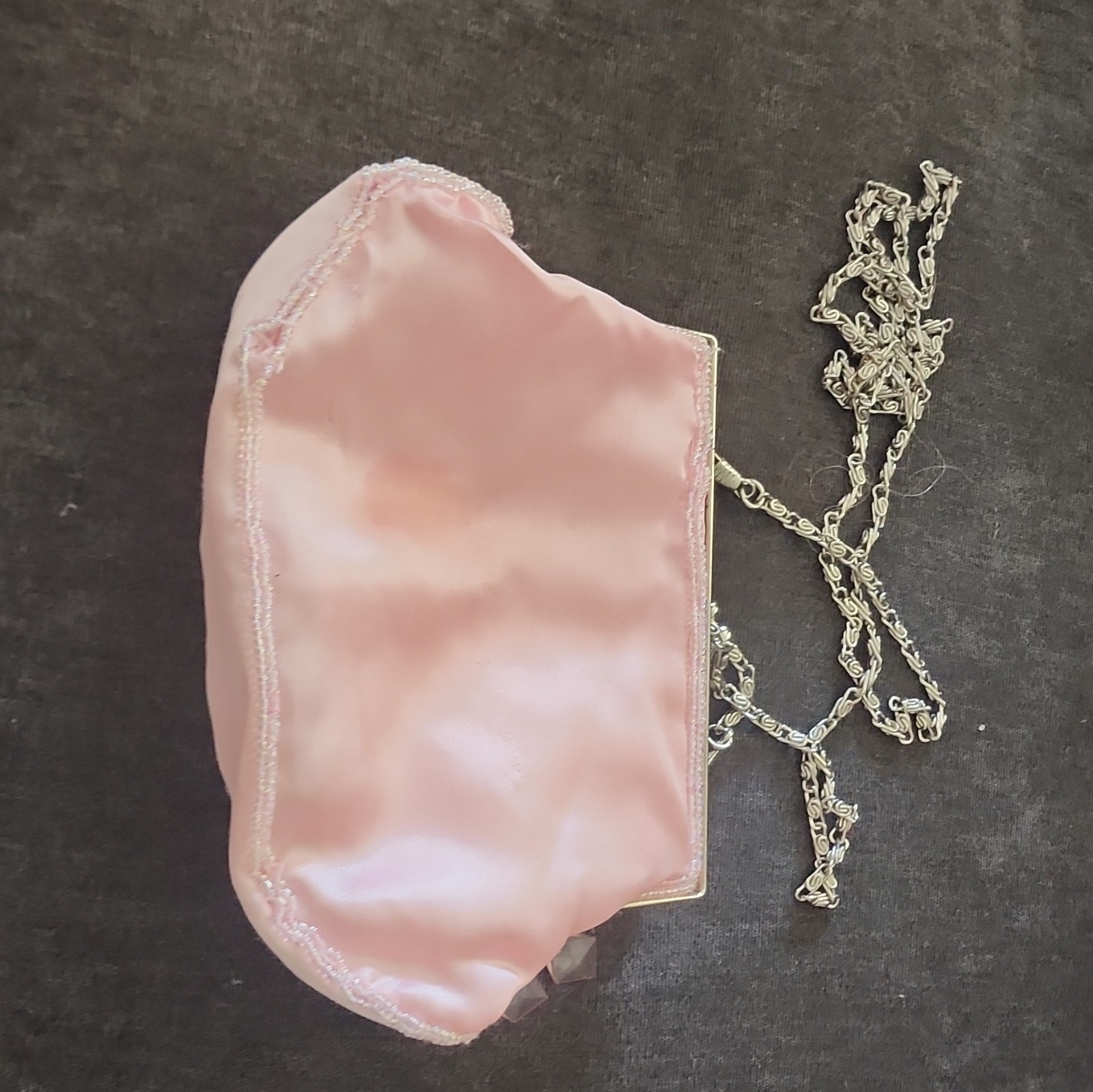 Bijoux Terner Pink Beaded Sequin Kiss Lock Clutch w Silver Chain Strap Small