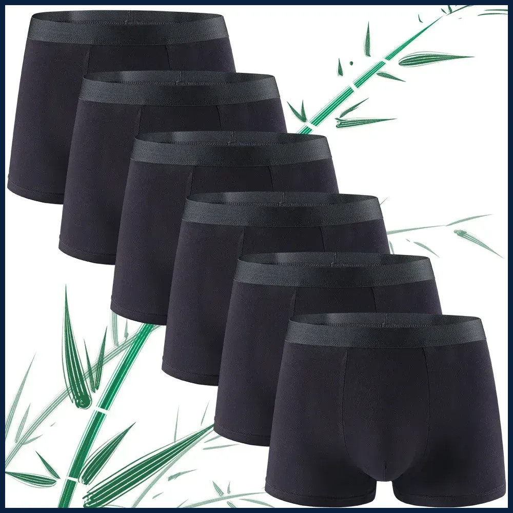 6 Pieces Bamboo Fiber Men’s Underwear Solid Color Simple Men Boxer Shorts