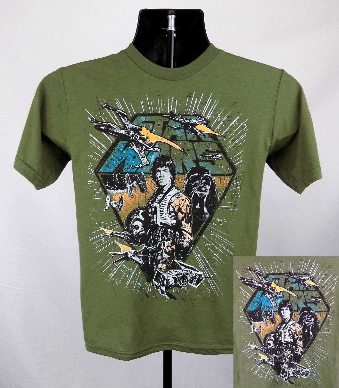 Star Wars Shirt Boy’s Large Green Luke Skywalker Darth Vader Shirt New ST162