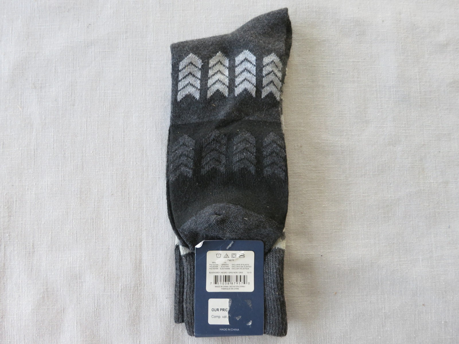 Seven91 Men’s Crew Socks, Black and Grey Pattern, Men’s 10-13, New